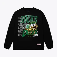 Men's Mitchell & Ness  Black Oregon Ducks Half Time Fleece Crewneck Sweatshirt