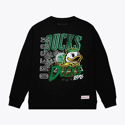 Men's Mitchell & Ness  Black Oregon Ducks Half Time Fleece Crewneck Sweatshirt