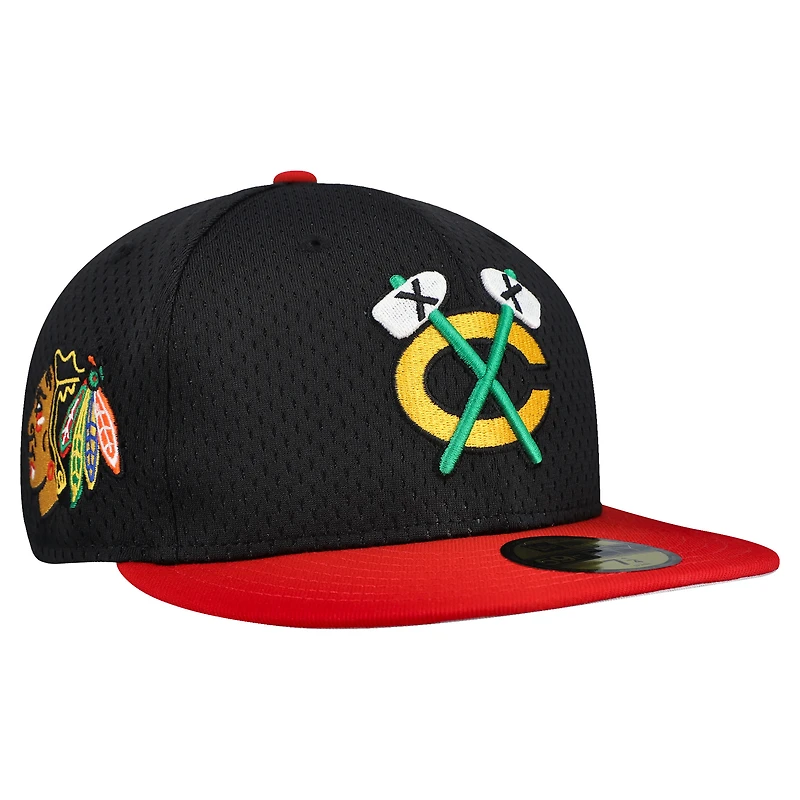 Men's New Era Black/Red Chicago Blackhawks Mesh Crown Two-Tone 59FIFTY Fitted Hat