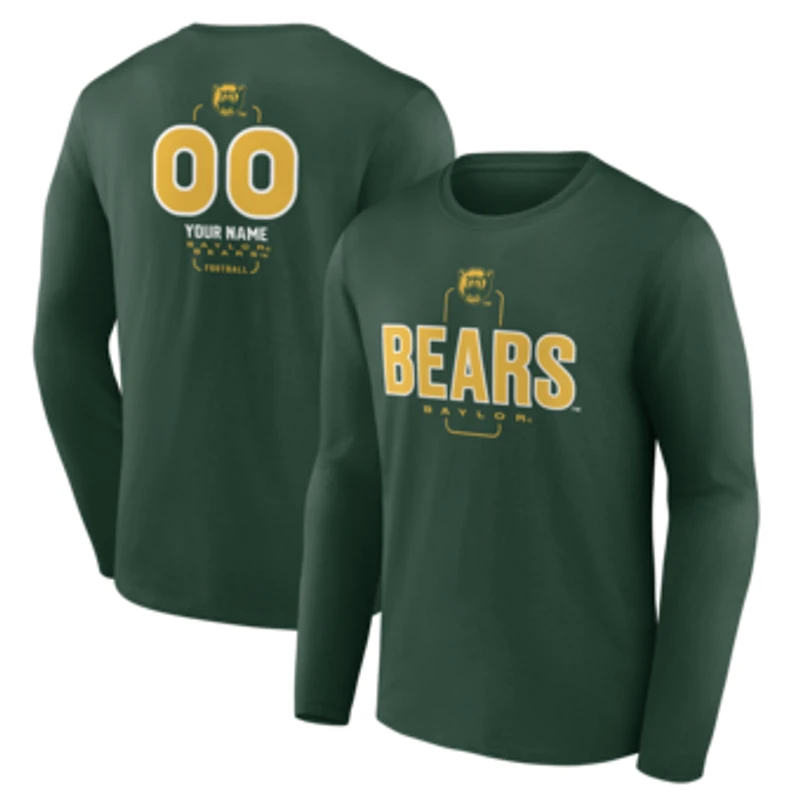 Men's  Green Baylor Bears Personalized Name & Number Midfielder Long Sleeve T-Shirt