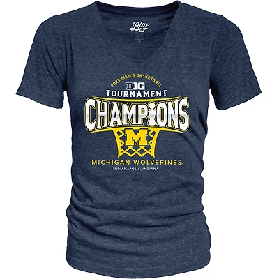 Women's Blue 84  Navy Michigan Wolverines 2025 Big Ten Men's Basketball Conference Tournament Champions Tri-Blend V-Neck T-Shirt