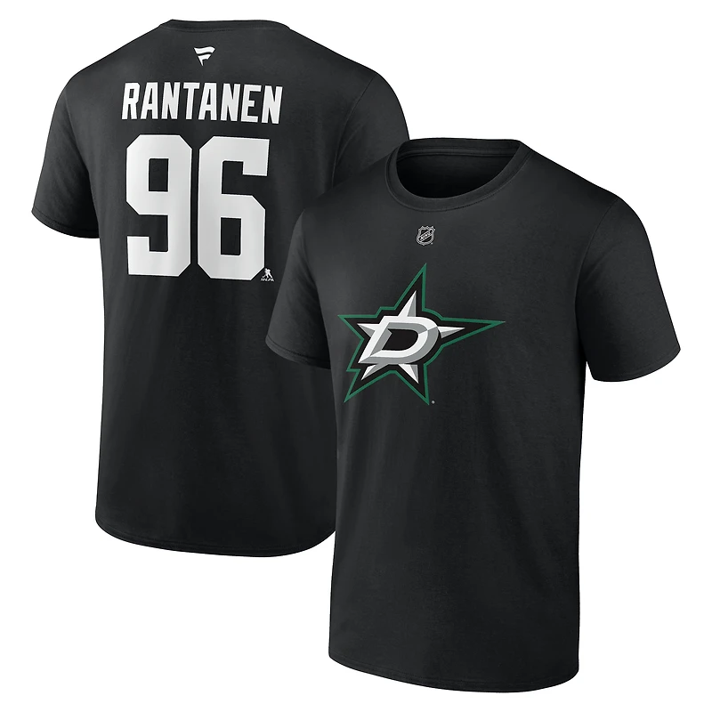 Men's Fanatics Mikko Rantanen Black Dallas Stars Authentic Stack Name & Number T-Shirt