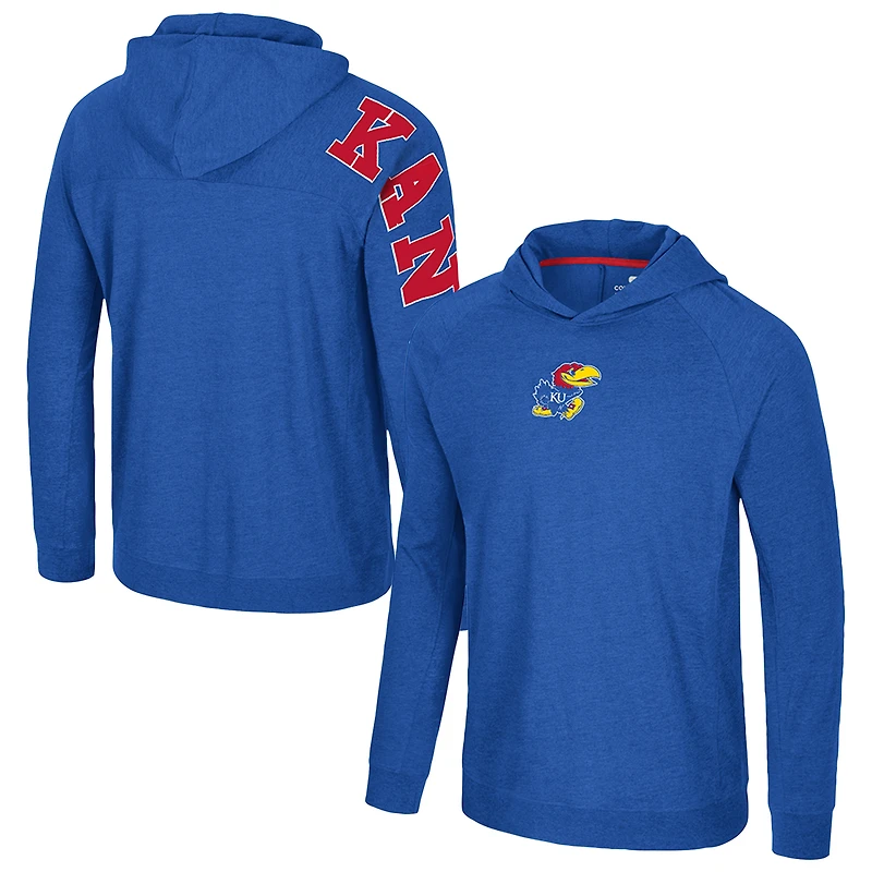 Men's Colosseum Royal Kansas Jayhawks Back in Business Long Sleeve Raglan Hooded T-Shirt