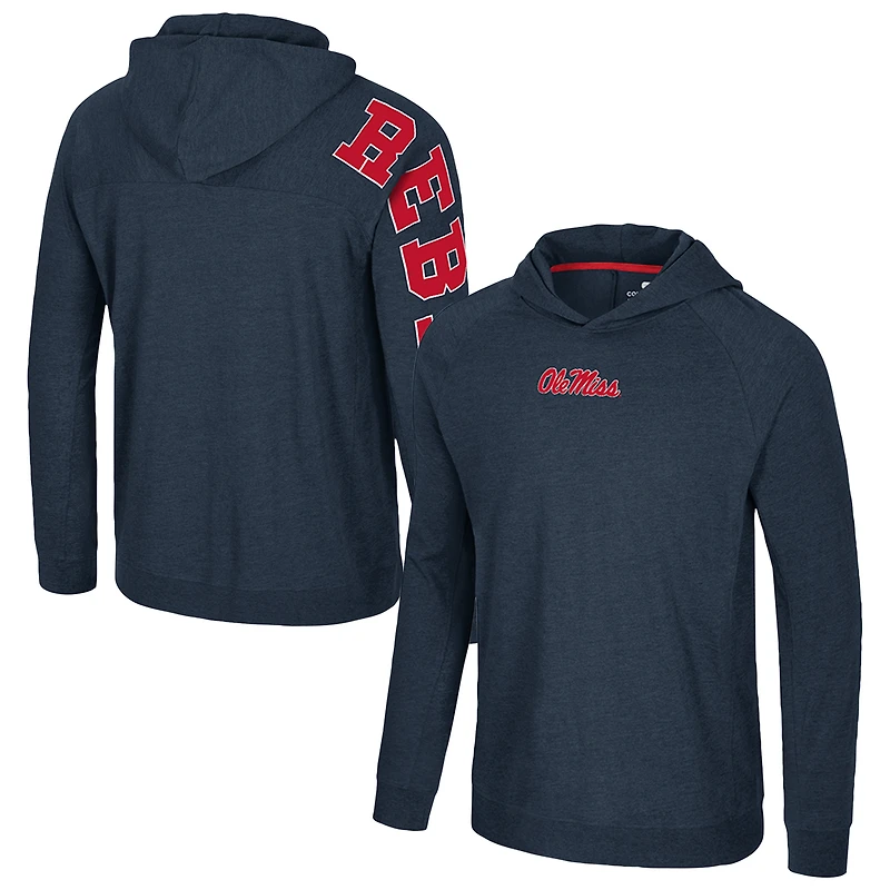 Men's Colosseum Navy Ole Miss Rebels Back in Business Long Sleeve Raglan Hooded T-Shirt