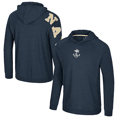 Men's Colosseum Navy Navy Midshipmen Back in Business Long Sleeve Raglan Hooded T-Shirt