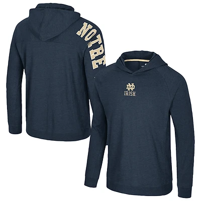 Men's Colosseum Navy Notre Dame Fighting Irish Back in Business Long Sleeve Raglan Hooded T-Shirt