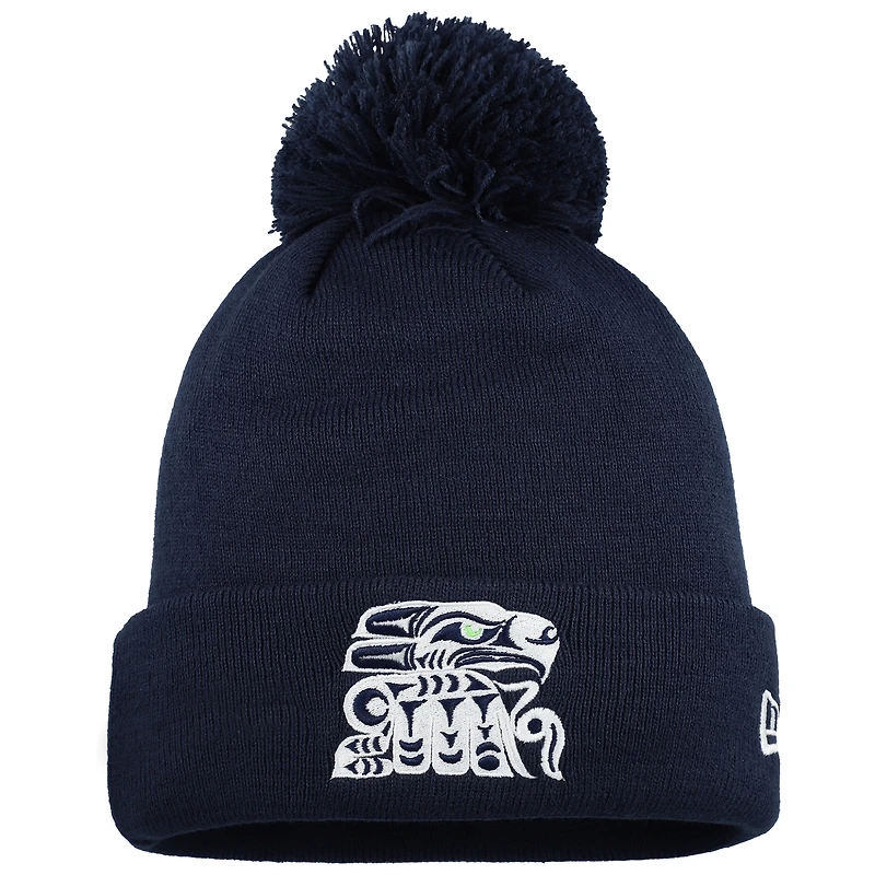 Men's New Era  College Navy Seattle Seahawks Muckleshoot Cuffed Knit Hat with Pom