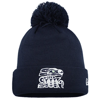 Men's New Era  College Navy Seattle Seahawks Muckleshoot Cuffed Knit Hat with Pom