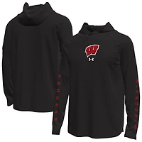 Men's Under Armour  Black Wisconsin Badgers Tech Stretch Long-Sleeve Hooded T-Shirt