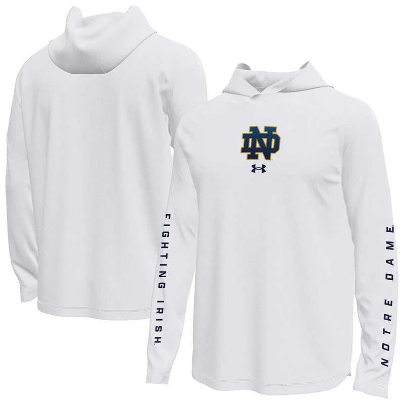 Men's Under Armour White Notre Dame Fighting Irish Tech Stretch Long-Sleeve Hooded T-Shirt