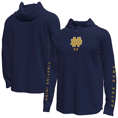 Men's Under Armour  Navy Notre Dame Fighting Irish Tech Stretch Long-Sleeve Hooded T-Shirt