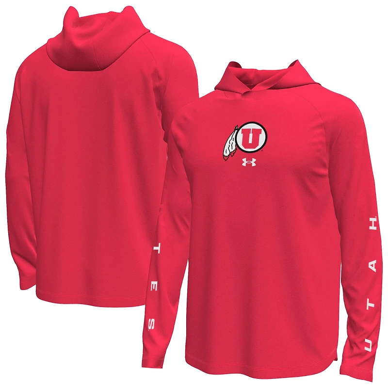Men's Under Armour Red Utah Utes Tech Stretch Long-Sleeve Hooded T-Shirt