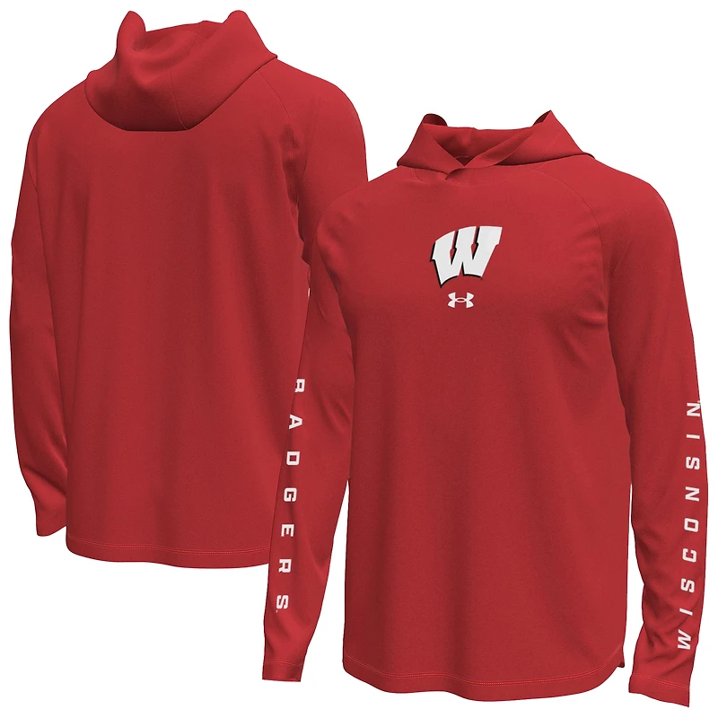 Men's Under Armour  Red Wisconsin Badgers Tech Stretch Long-Sleeve Hooded T-Shirt