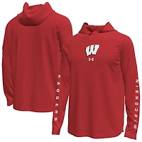 Men's Under Armour  Red Wisconsin Badgers Tech Stretch Long-Sleeve Hooded T-Shirt