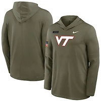 Men's Nike Olive Virginia Tech Hokies 2025 Military Appreciation Dri-FIT Long Sleeve Hooded T-Shirt
