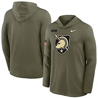 Men's Nike Olive Army Black Knights 2025 Military Appreciation Dri-FIT Long Sleeve Hooded T-Shirt