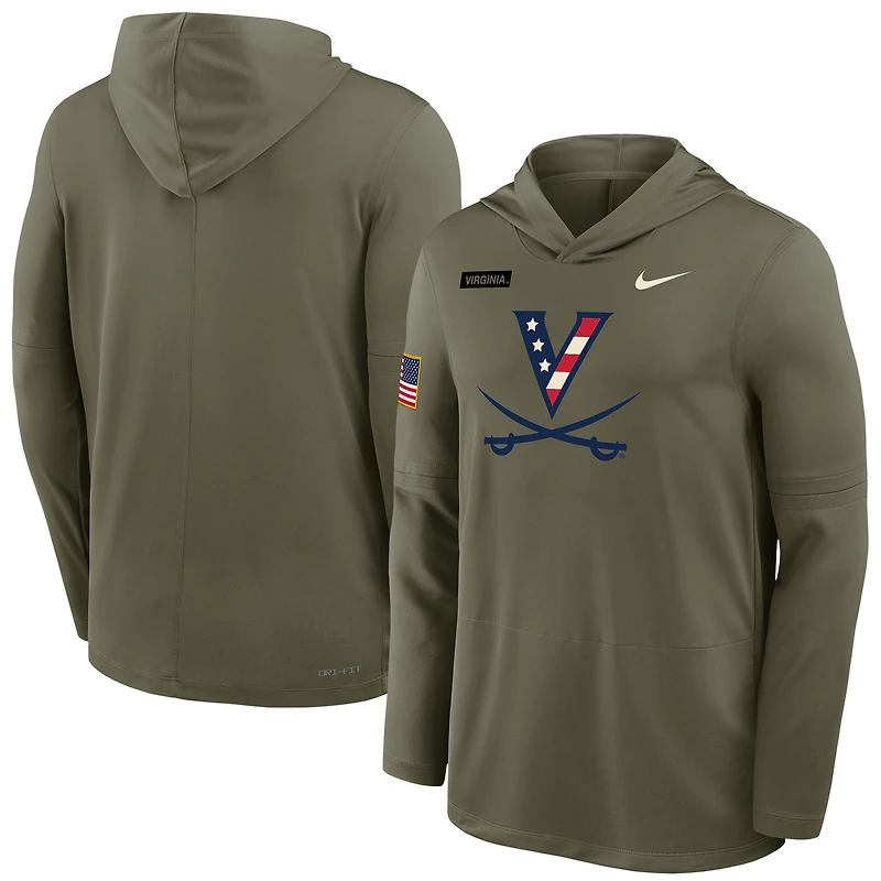 Men's Nike Olive Virginia Cavaliers 2025 Military Appreciation Dri-FIT Long Sleeve Hooded T-Shirt