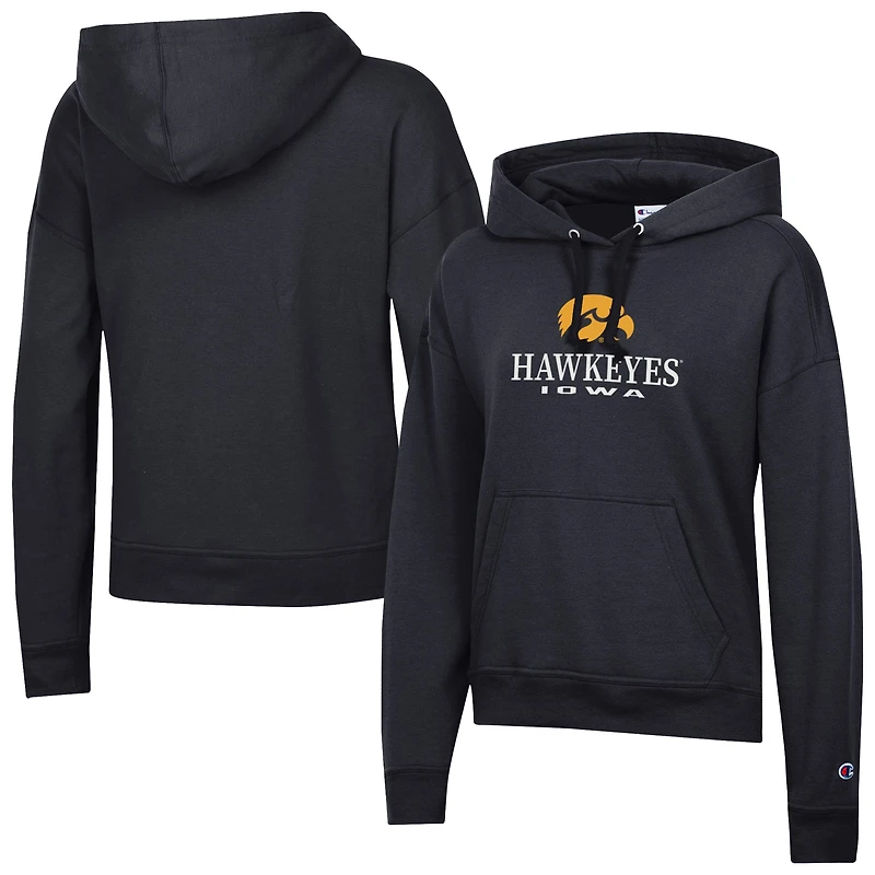 Women's Champion Black Iowa Hawkeyes Powerblend Fleece Pullover Hoodie