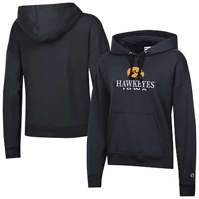 Women's Champion Black Iowa Hawkeyes Powerblend Fleece Pullover Hoodie