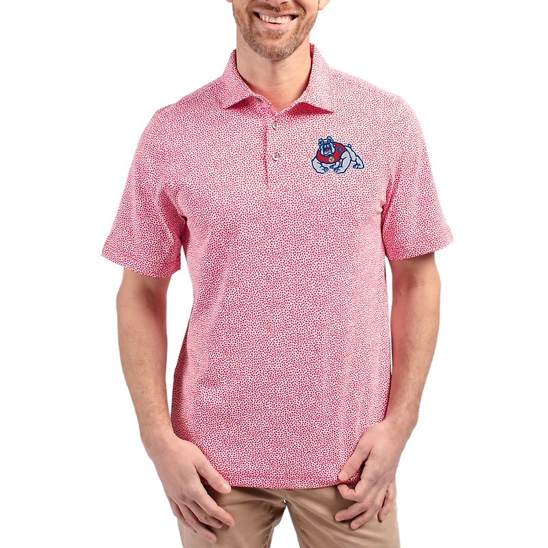 Men's Cutter & Buck Red Fresno State Bulldogs Virtue Eco Pique Botanical Print Recycled DryTec Polo
