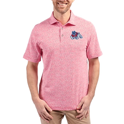 Men's Cutter & Buck  Red Fresno State Bulldogs Virtue Eco Pique Botanical Print Recycled DryTec Polo