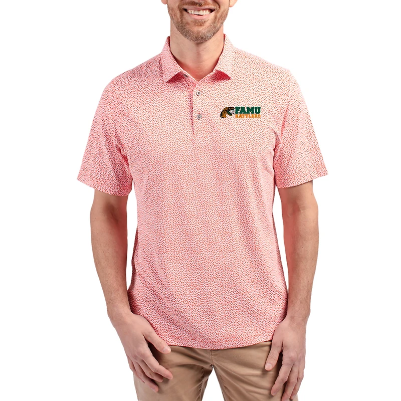 Men's Cutter & Buck  Orange Florida A&M Rattlers Virtue Eco Pique Botanical Print Recycled DryTec Polo