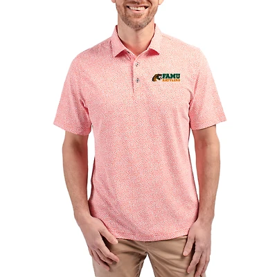 Men's Cutter & Buck  Orange Florida A&M Rattlers Virtue Eco Pique Botanical Print Recycled DryTec Polo