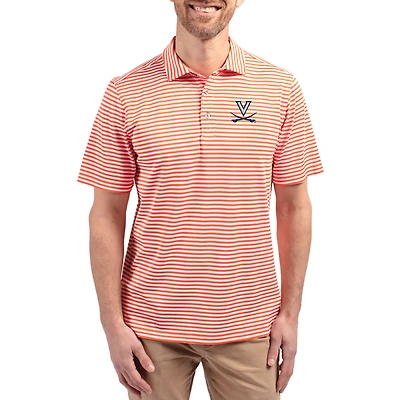 Men's Cutter & Buck  Orange Virginia Cavaliers Virtue Eco Pique Stripe Recycled DryTec Polo