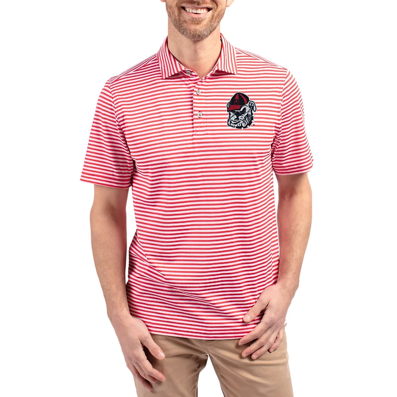 Men's Cutter & Buck Red Georgia Bulldogs Virtue Eco Pique Stripe Recycled DryTec Polo