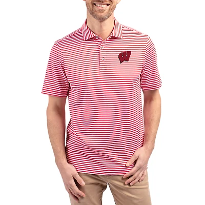 Men's Cutter & Buck  Red Wisconsin Badgers Virtue Eco Pique Stripe Recycled DryTec Polo
