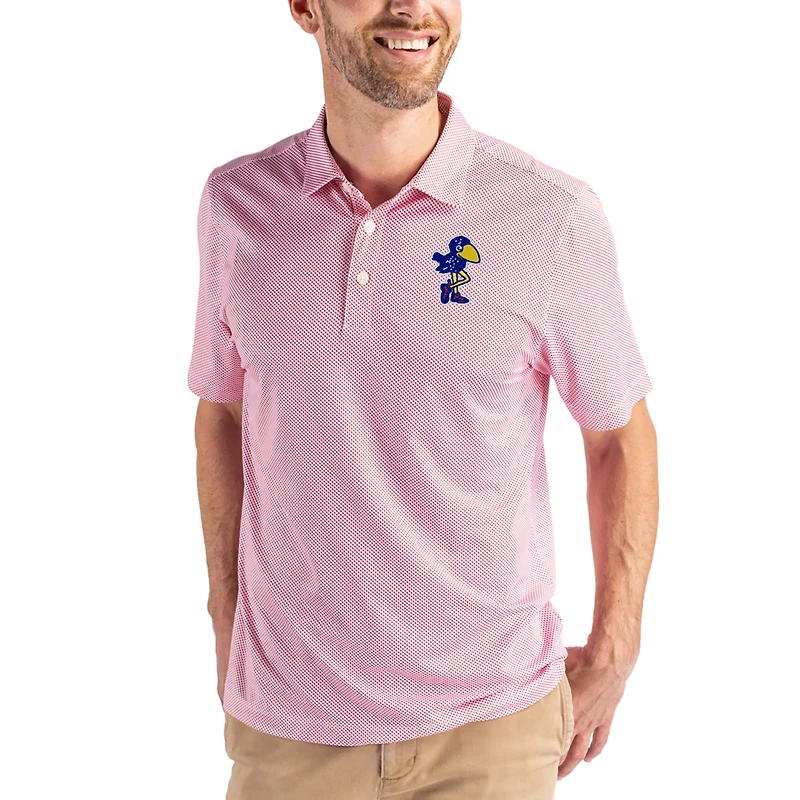 Men's Cutter & Buck White/Red Kansas Jayhawks Pike Eco Symmetry Print Stretch Polo
