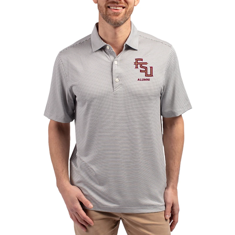 Men's Cutter & Buck Gray Florida State Seminoles Forge Eco Double Stripe Stretch Recycled Polo