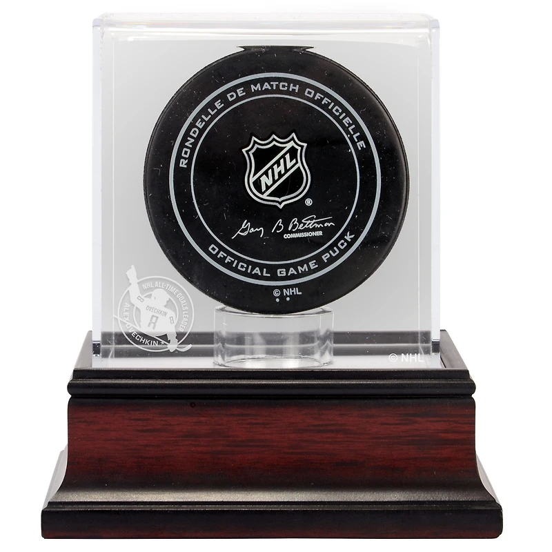 Alexander Ovechkin Washington Capitals Mahogany Hockey Puck 895th Goal Logo Display Case