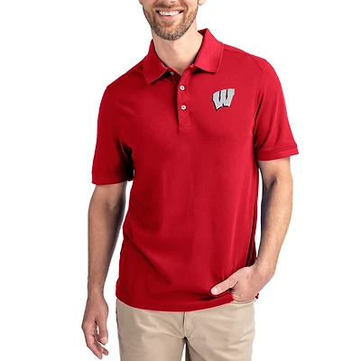 Men's Cutter & Buck Red Wisconsin Badgers Advantage Eco Pique Tri-Blend Polo