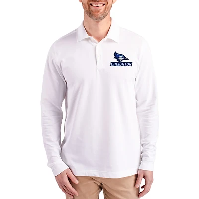 Men's Cutter & Buck White Creighton Bluejays Advantage Eco Tri-Blend Pique Long Sleeve Polo
