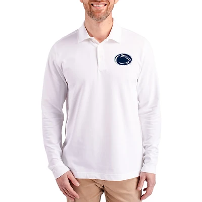 Men's Cutter & Buck White Penn State Nittany Lions Advantage Eco Tri-Blend Pique Long Sleeve Polo