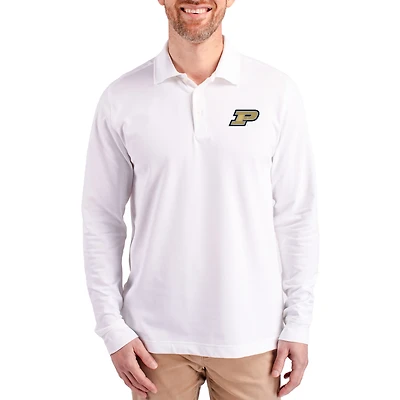 Men's Cutter & Buck White Purdue Boilermakers Advantage Eco Tri-Blend Pique Long Sleeve Polo