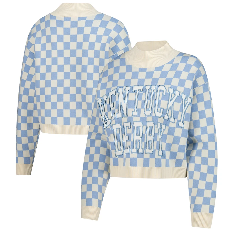 Women's Gameday Social  Light Blue Kentucky Derby Checkered Sweater