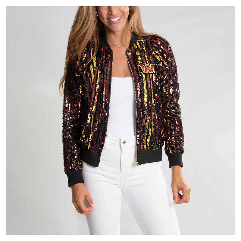 Women's Cuce  Burgundy Washington Commanders Slim Fit Sequin Striped Full-Zip Bomber Jacket