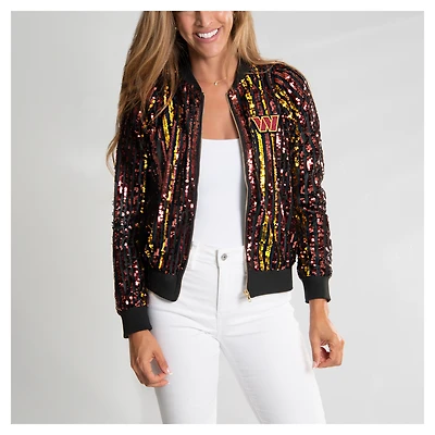 Women's Cuce  Burgundy Washington Commanders Slim Fit Sequin Striped Full-Zip Bomber Jacket