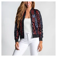Women's Cuce  Navy Houston Texans Two-Tone Sequin Striped Full-Zip Bomber Jacket