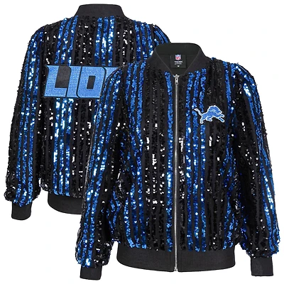 Women's Cuce  Black Detroit Lions Two-Tone Sequin Striped Full-Zip Bomber Jacket
