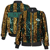 Women's Cuce  Green Bay Packers Two-Tone Sequin Striped Full-Zip Bomber Jacket