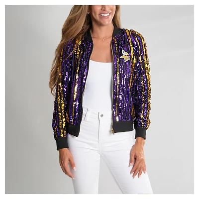 Women's Cuce  Purple Minnesota Vikings Two-Tone Sequin Striped Full-Zip Bomber Jacket