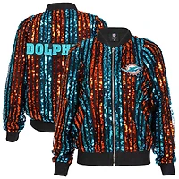 Women's Cuce  Aqua Miami Dolphins Two-Tone Sequin Striped Full-Zip Bomber Jacket