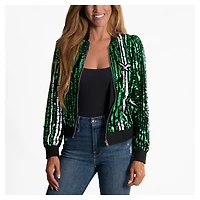 Women's Cuce  Kelly Green Philadelphia Eagles Slim Fit Sequin Striped Full-Zip Bomber Jacket