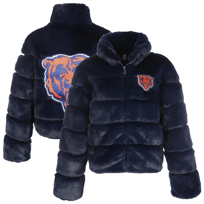 Women's Cuce  Navy Chicago Bears Faux Fur Full-Zip Coat