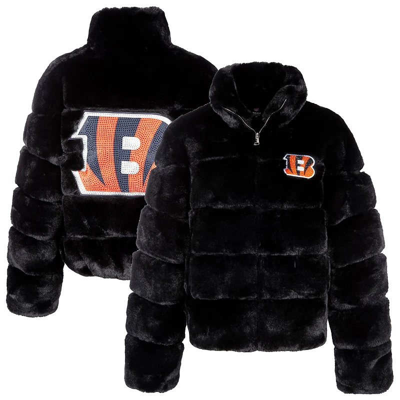 Women's Cuce  Black Cincinnati Bengals Faux Fur Full-Zip Coat