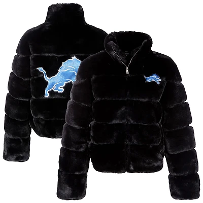 Women's Cuce  Black Detroit Lions Faux Fur Full-Zip Coat