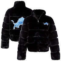 Women's Cuce  Black Detroit Lions Faux Fur Full-Zip Coat